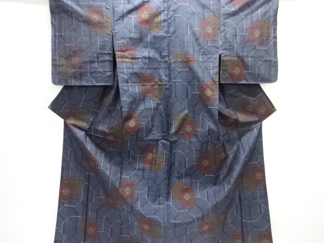 JAPANESE KIMONO / DORO OSHIMA TSUMUGI / WOVEN FLOWER CREST